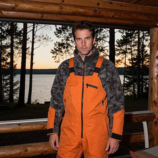 Man in Vibrant Ski Gear at Sunset