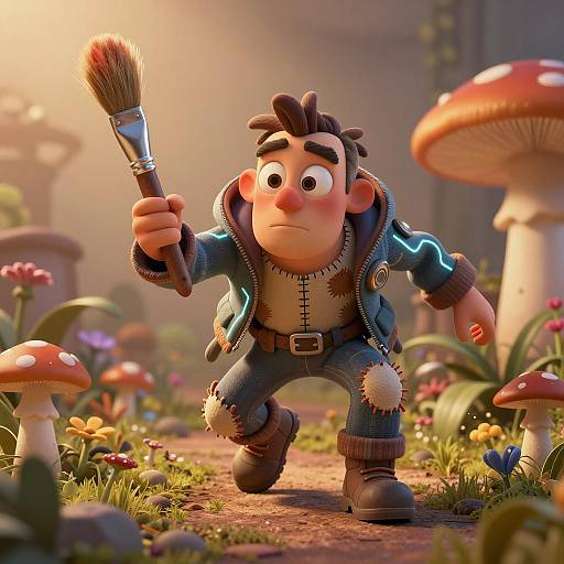 Cyberpunk Paintbrush Hero in Miniature Garden