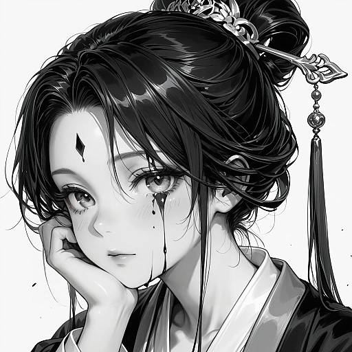 Monochrome Ink Sketch of a Girl