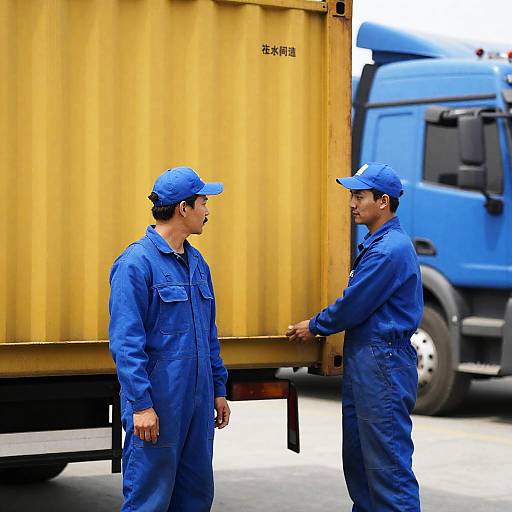 Male Truck Drivers with Yellow Container