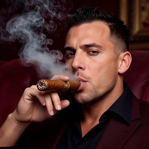 Confident Man Smoking Luxurious Cigar