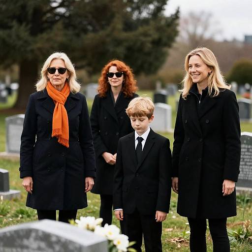 Candid Family Photo in a Cemetery