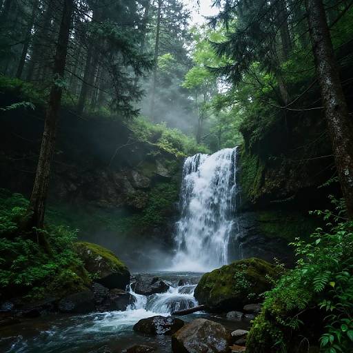 Mystical Green Forest Waterfall Retreat