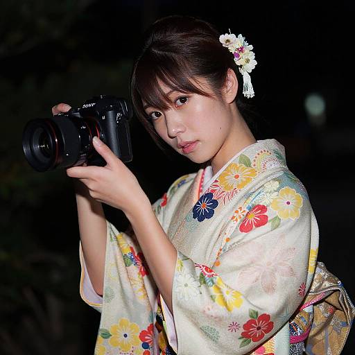 Japanese Woman in Colorful Kimono