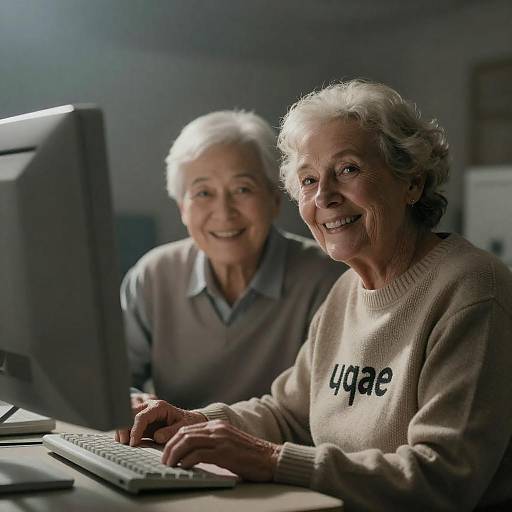 Elderly Couple Using Classic Desktop Computer