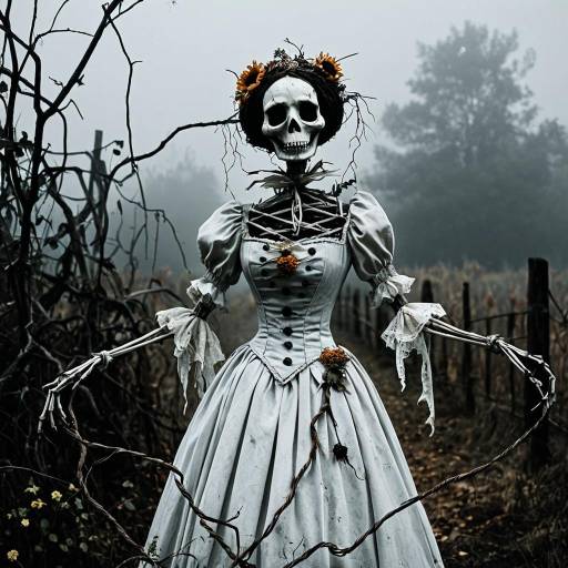 Eerie Scarecrow Bride in Misty Field