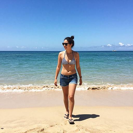 Carefree Thong Walk on Tropical Beach