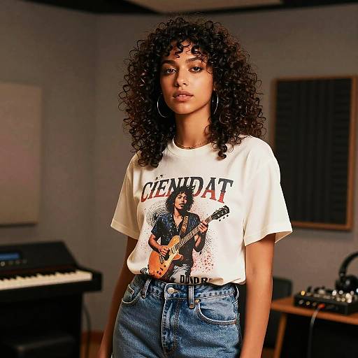 Curly Fringe Female Musician Portrait