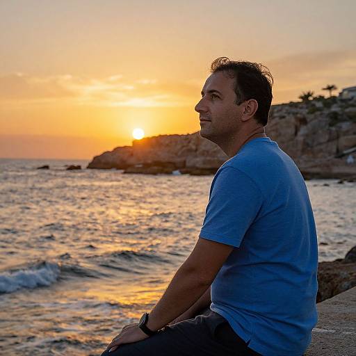 Contemplative Man at Seaside Sunset