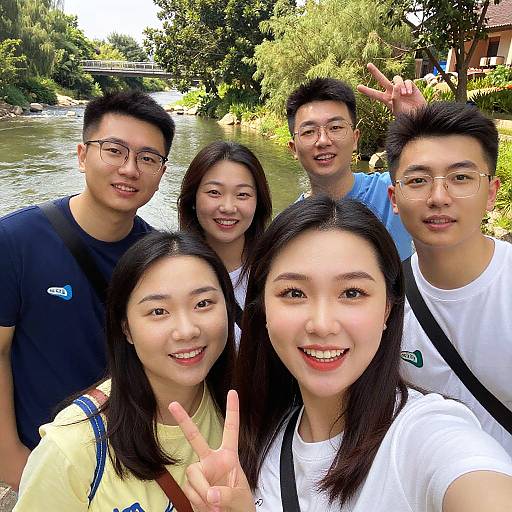 Group of Young Adults Taking Selfie by River