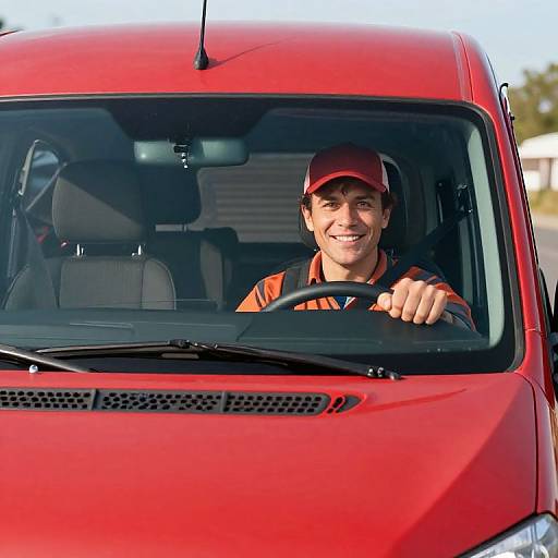 Happy Delivery Driver in Red Van