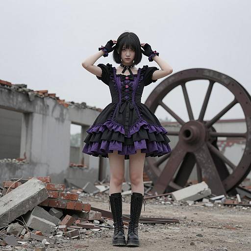 Gothic Woman in Industrial Ruins