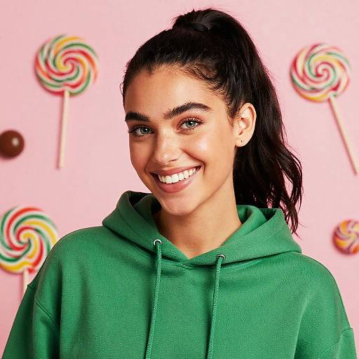 Joyful Female Portrait in Candy Theme