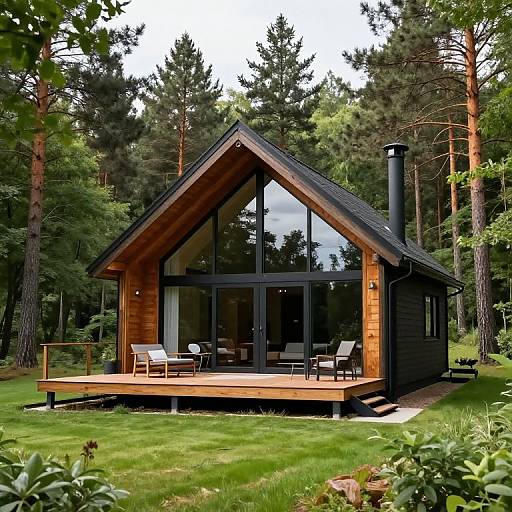 Modern Wooden Cabin in Pine Forest