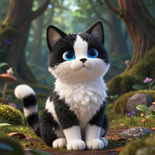 Whimsical Smurf Cat in Forest
