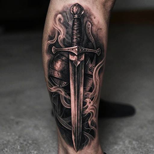 Realistic Medieval Sword Tattoo on Calf