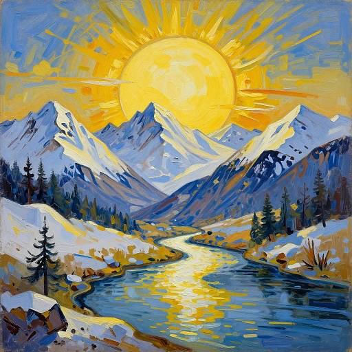 Surreal Hand-Painted Mountain Landscape