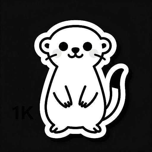 Black-and-white digital drawing of a cute, cartoon-style meerkat with simple lines, large round eyes, and a smiling face, standing upright against