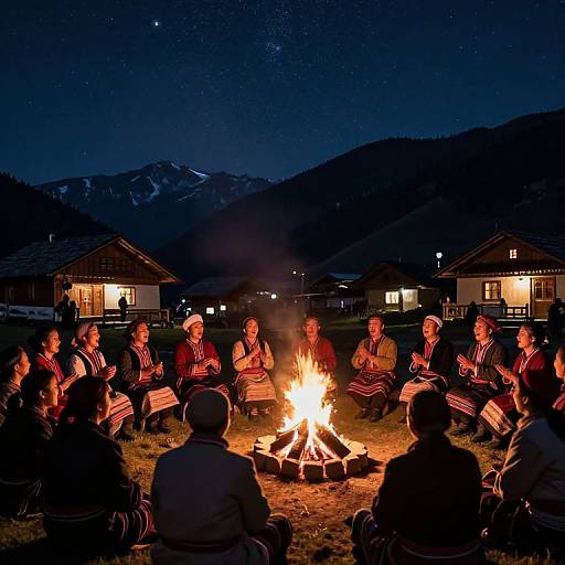 Serene Mountain Village Bonfire Singing