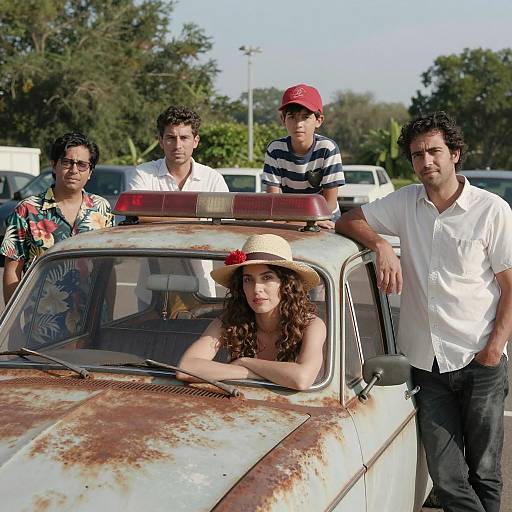 Sunny Parking Lot Gathering Around Car