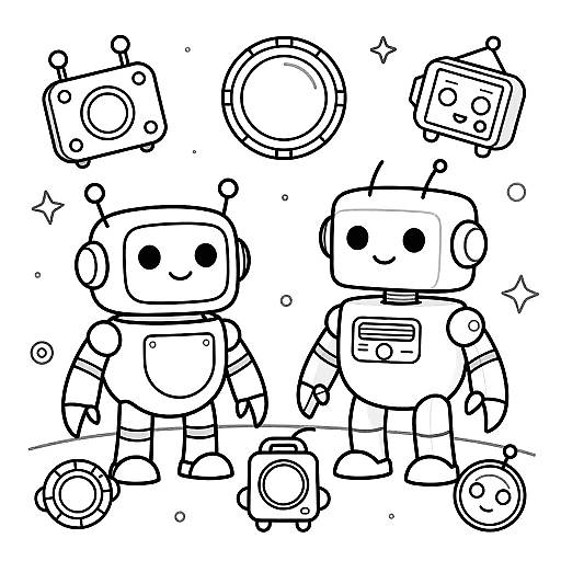 Cartoon Robots Coloring Page