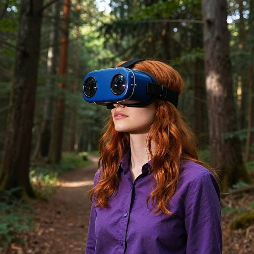 Futuristic Woman in Sunlit Forest