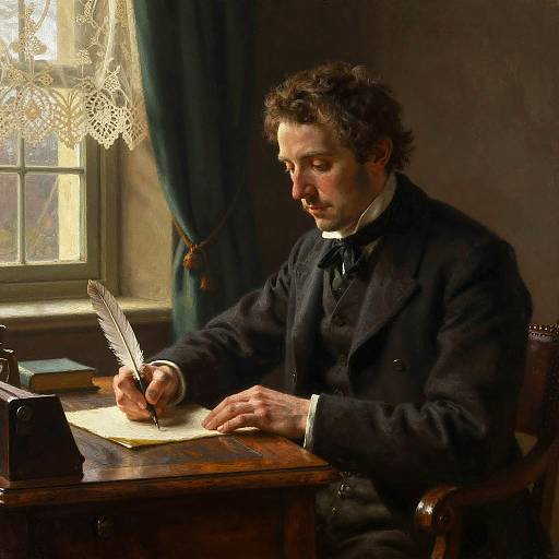 Man Writing with Quill Pen by Window