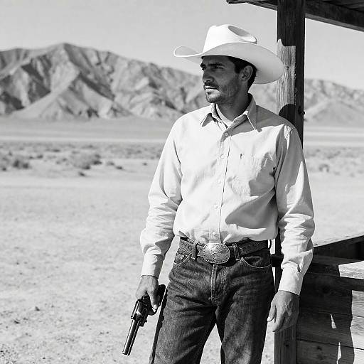 Black and White Cowboy in Desert