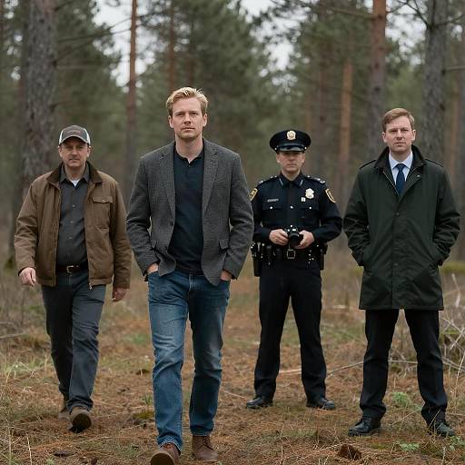Four Men Gathered in Forest Clearing
