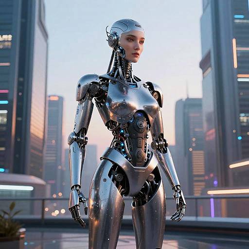 Futuristic Cybernetic Character at Dusk