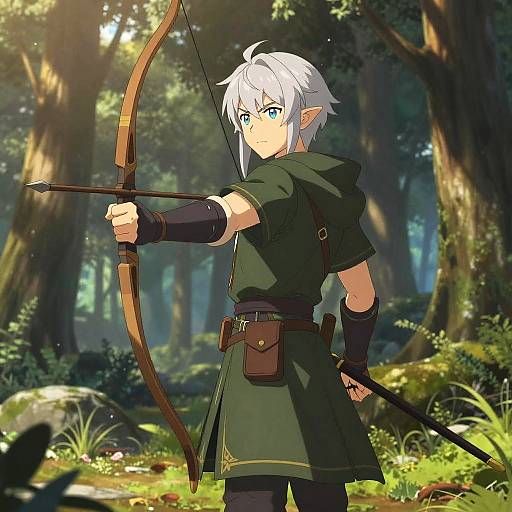 3D Anime Elven Archer in Woodland