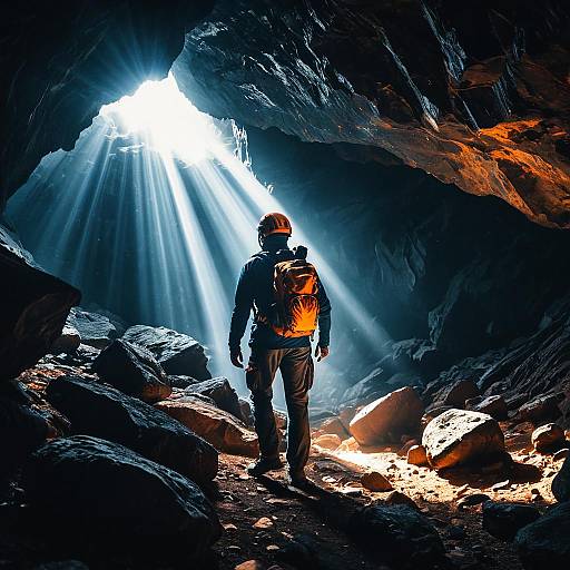 Dramatic Cave Explorer in Vibrant Light