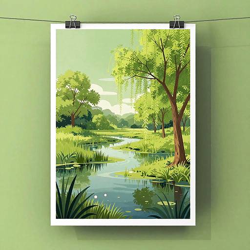 Spring Wetlands Poster in Greens