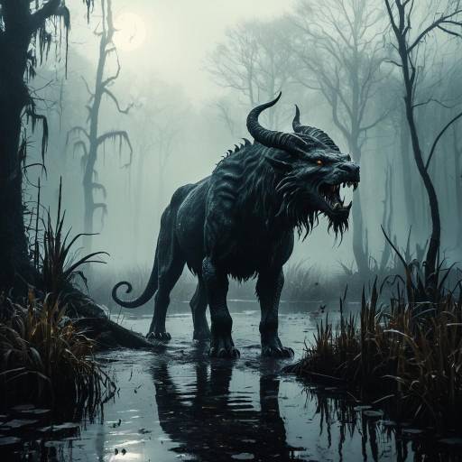 Mystical Chimera in Foggy Swamp