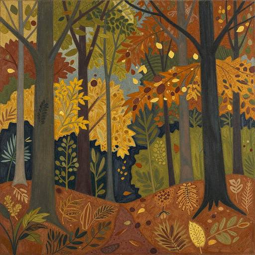Rustic Autumn Woodland in Matisse Style