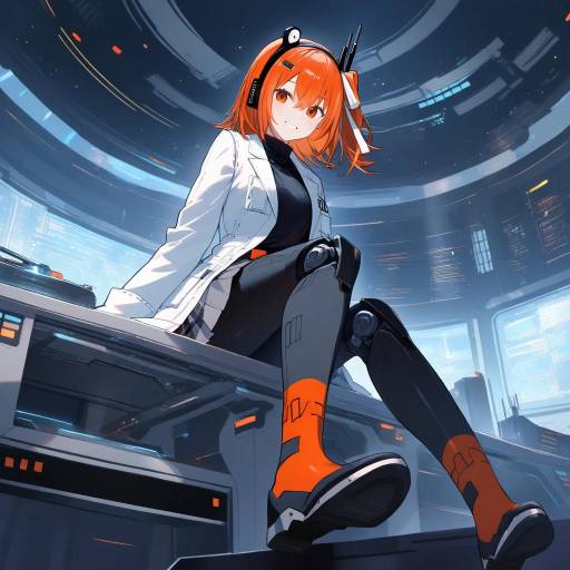 Futuristic Android Scientist with Playful Grin