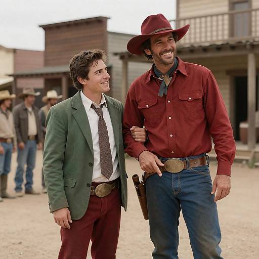 Two Men in Western Town Smiling