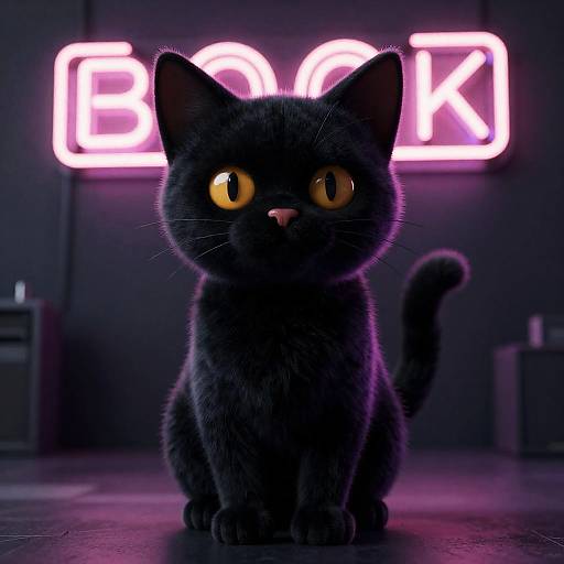 Black Cat with Neon Sign