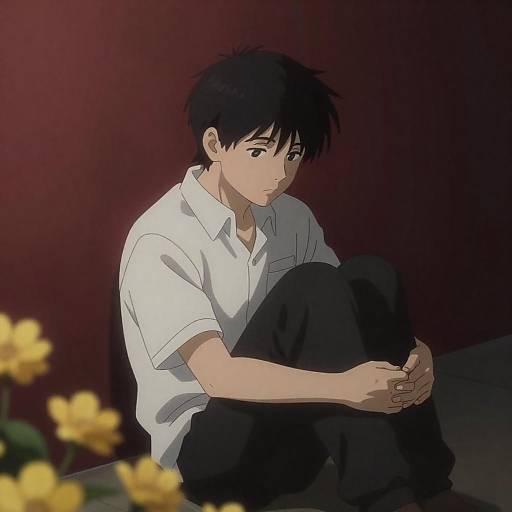 Somber Young Man in Anime Style