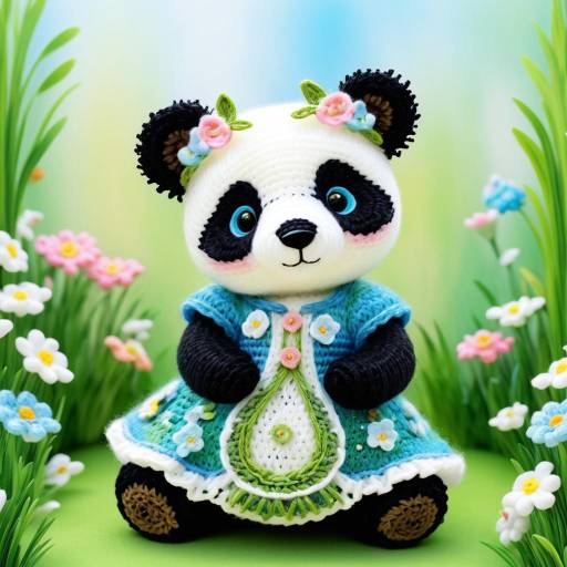 Whimsical Crochet Baby Panda in Floral Dress