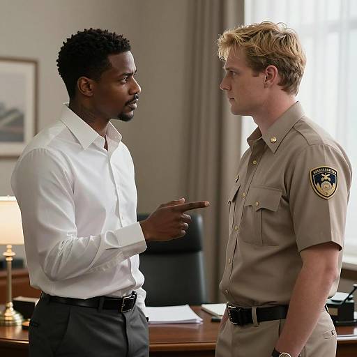 Two Men Having Intense Conversation in Office