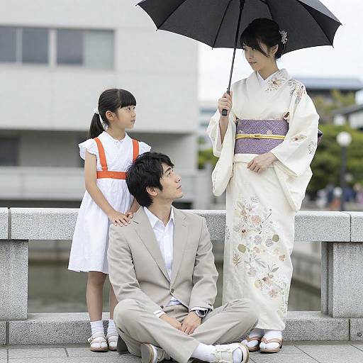 Japanese Family Portrait on Stone Bridge