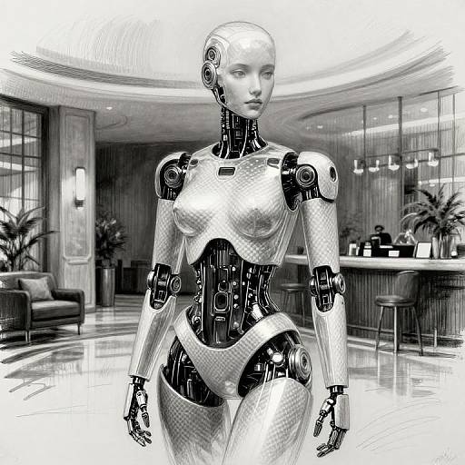 Charcoal Sketch of AI Female Robot
