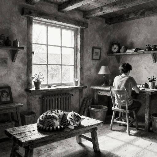 Cozy Rustic Room with Sleeping Cat