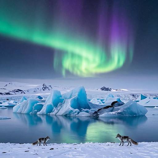 Aurora Over Polar Glacier Icebergs