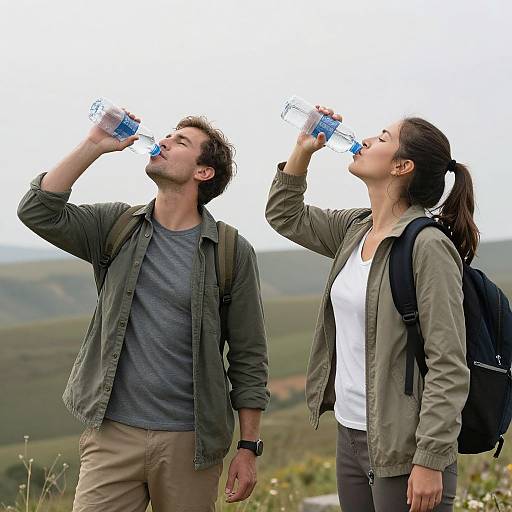Couple Exploring Nature Hydrating