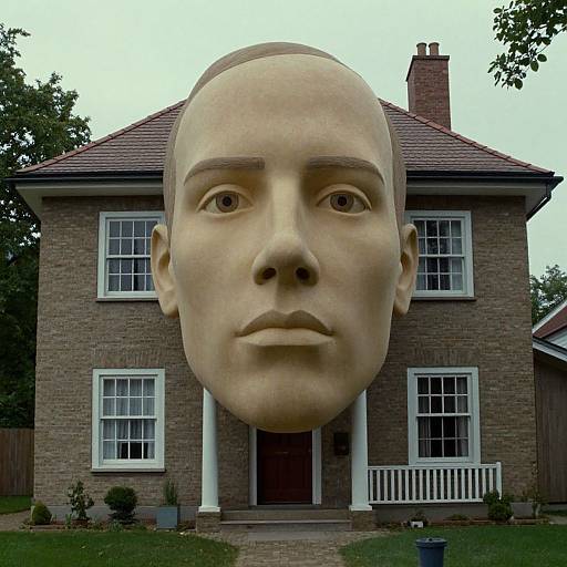 Giant Wax Head Over House