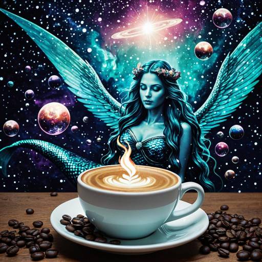 Celestial Mermaid with Coffee and Aurora