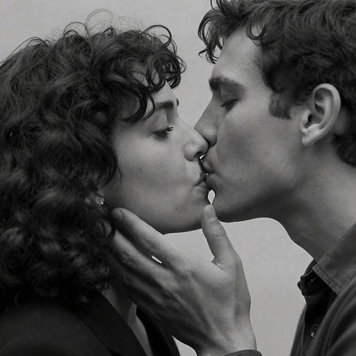 Intense Close-Up Kiss in Black and White
