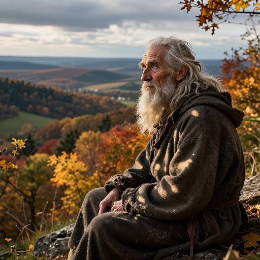 Photorealistic Wise Hermit in Autumn